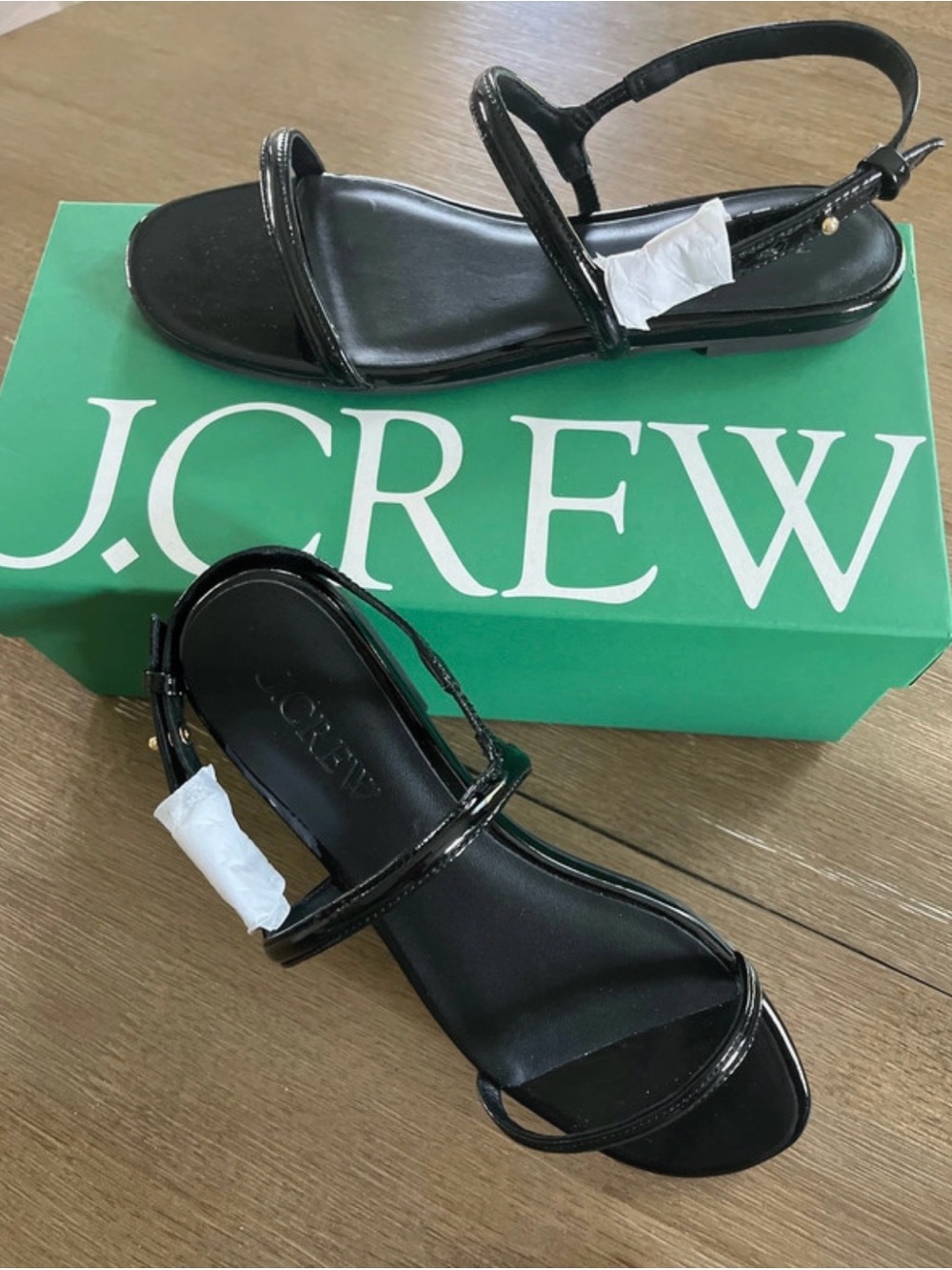 J. Crew Black Patent Strappy Flat Sandals 8.5